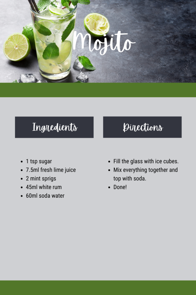 Recipe card for the classic Caribbean mojito.