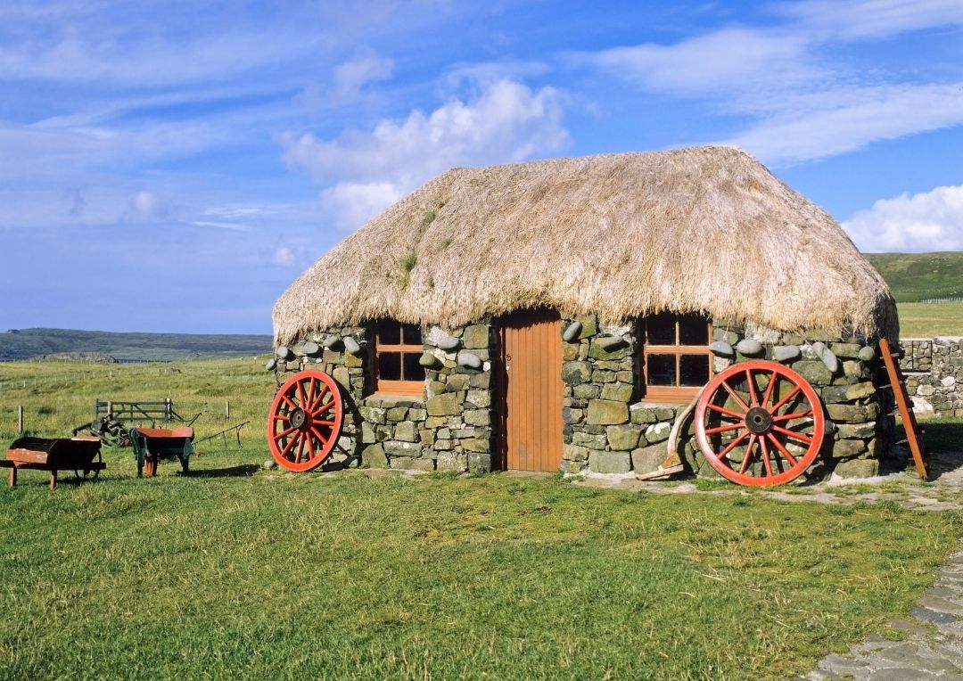 A thatched croft cottage from Skye Island in Scotland for the Museum of Island Life. 