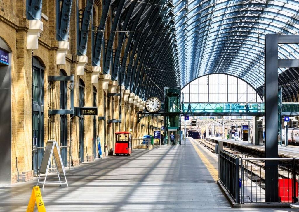 A train station platform at London King's Cross. The best train from London to Edinburgh. 