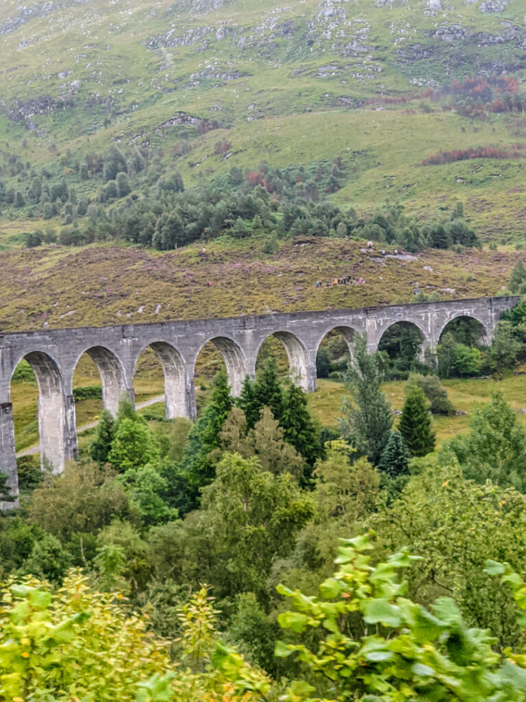 A view of the end curve of Glenfinnan Viaduct from the train. 