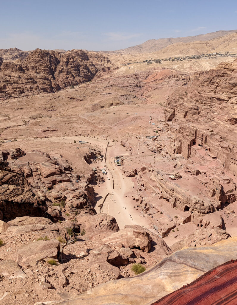 View down towards the main trail from the High Place of Sacrifice in Petra. 