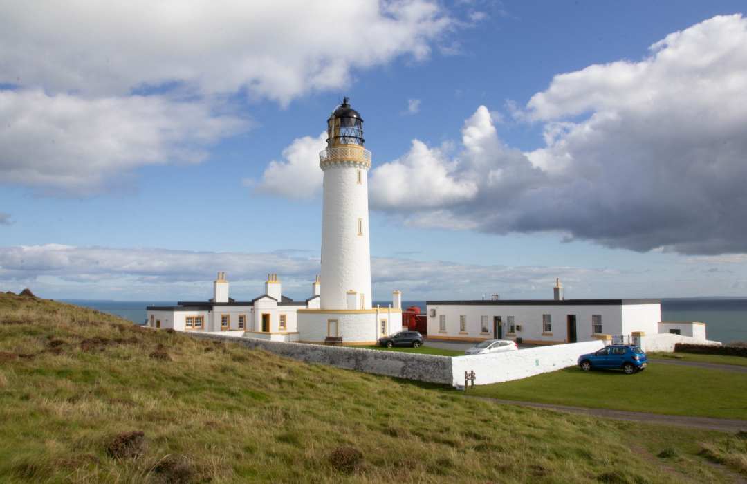 The lighthouse on the edge of the Mull of Galloway on the southwest coast of Scotland. 