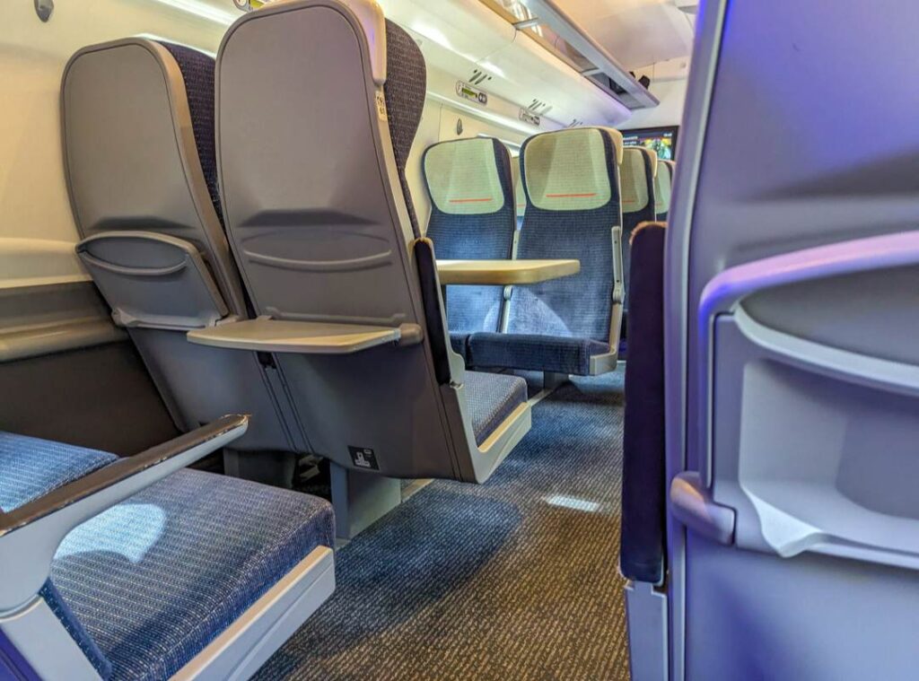 Empty seats inside an Avanti West Coast train from Edinburgh to London. 