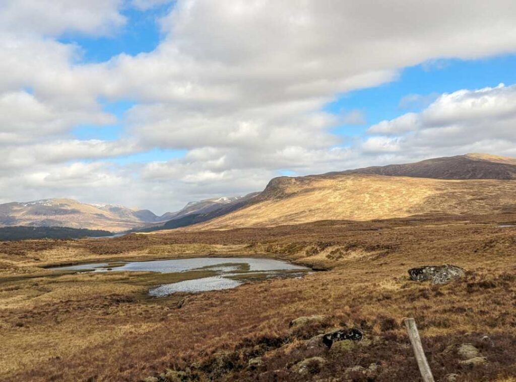 Corrour is part of this Scottish Highlands itinerary. It's a remote moorland with hills and a loch.