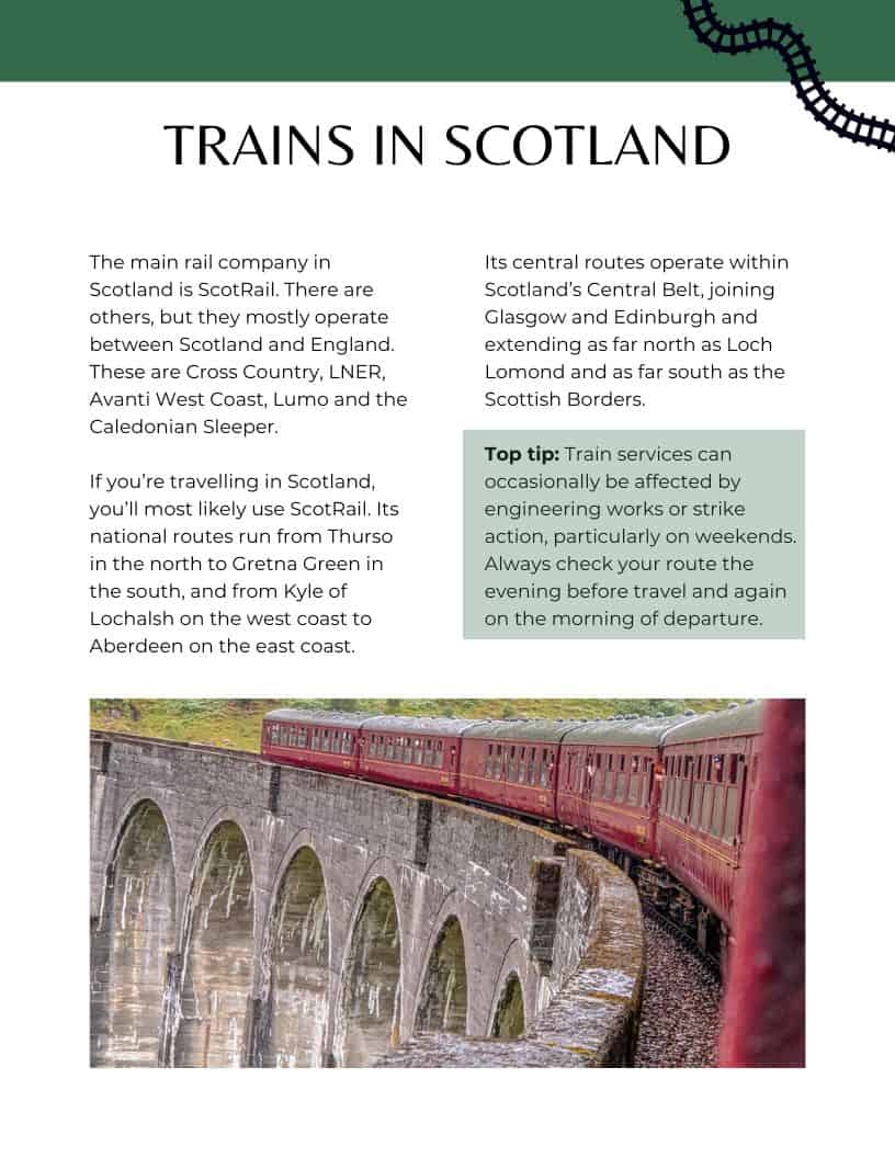 Scotland Without a Car Travel Guide 5 Scotland Without a Car, trains in Scotland.