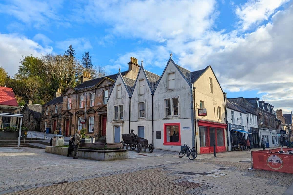 Where to Stay in Scotland Without a Car: Best Areas + Hotels 11 The high street in Fort William for where to stay in Scotland without a car.